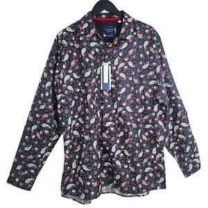 NWT SILVER STONE COLLECTION Mens Black & Red Paisley Button up Shirt Modern Fit